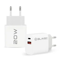 Blavec sieninis įkroviklis BC-2 - USB + Type C - QC 3.0 PD 20W su Type C į Type C kabeliu (TCBC2-UCW20+CC) baltas