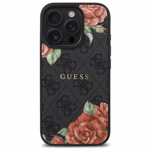 Guess GUHMP16LP4ROPEMCK iPhone 16 Pro 6.3" juodas/juodas kietas dėklas 4G Gėlių Raštas Magnetinis