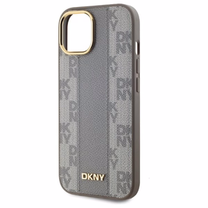 DKNY Odinis languotas mono raštas Magnetinis dėklas telefonui iPhone 15 Plus - smėlio spalvos