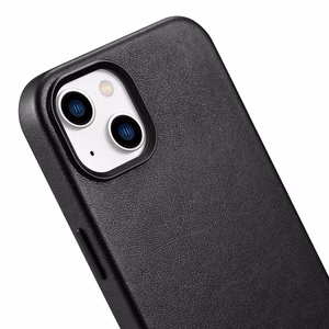 iCarer Dėklas Odinis viršelis iPhone 14 Plus natūralios odos dėklas juodas (suderinamas su MagSafe)