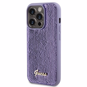 Guess Sequin Script Metal dėklas telefonui iPhone 15 Pro Max - violetinis