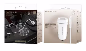 Įkroviklis automobilinis BOROFONE BZ2 Dual USB + microUSB laidas 12W (5V 2.4A) baltas