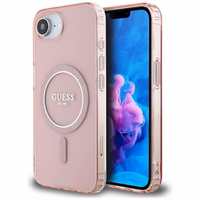 Guess IML Glitter Circle Magnetinis dėklas telefonui iPhone 16e - rožinis