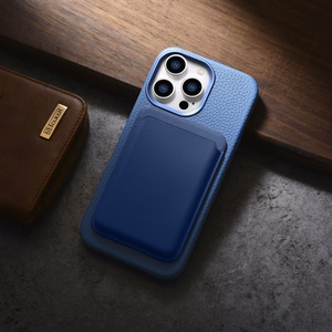 iCarer Litchi Premium odinis dėklas iPhone 14 Pro Max Magnetinis odinis dėklas su MagSafe Šviesiai mėlynas (WMI14220712-LB)