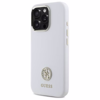 Guess Silikoninis Logo Strass 4G Dėklas iPhone 16 Pro - baltas