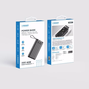 VEGER Išorinė baterija 20000 mAh su įmontuotu kabeliu Micro USB / Type C / Lightning C20 (W2047 / W2059) juoda