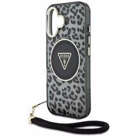 Guess HC IML leopardas trikampio virvelės dirželis MagSafe dėklas iPhone 16 - juodas