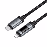 Duomenų kabelis su skaitmenine indikacija USB C į Lightning Hoco PD 27W 1,2 m U148 juodas