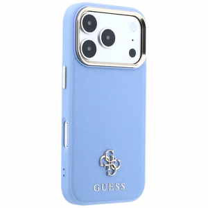 Guess Saffiano Small 4G & Classic Logo dėklas, skirtas iPhone 18 Pro Max / 17 Pro Max, suderinamas su MagSafe – šviesiai mėlynas