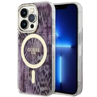 Guess GUHMP14XHLEOPWP iPhone 14 Pro Max 6.7" rožinis kietas dėklas Leopard Magnetinis