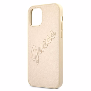 Guess GUHCP12MRSAVSLG iPhone 12/12 Pro 6.1 auksinis kietasis dėklas Saffiano Vintage Script