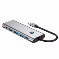 Tech-Protect HB04 HUB adapteris 9in1 USB-C + USB2.0 + USB3.0 + HDMI 4K 60Hz + SD / TF + PD100W + AV3.5 - pilkas
