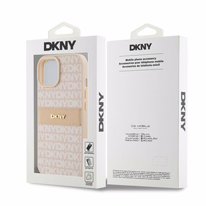DKNY Odinis mono juosta ir metalinis logotipas dėklas telefonui iPhone 15 Plus / 14 Plus - rožinis
