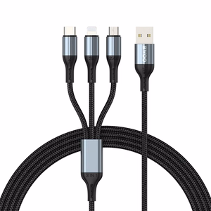 BWOO 3-in-1 Kabelis USB - USB-C, Lightning, Micro USB 1m 3A X274 juodas