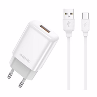 Įkroviklis Jellico EU01 2.4A USB-A + USB-A to USB-C cable 1.0m baltas
