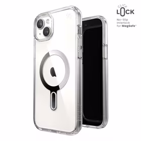 Speck Presidio Perfect-Clear ClickLock & Magsafe - iPhone 15 Plus / iPhone 14 Plus dėklas (Clear / Chrome Finish / Serene sidabrinis)