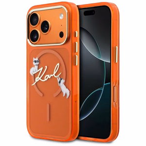 Karl Lagerfeld IML Choupettes Karl Script Logo MagSafe Dėklas for iPhone 17 Pro Max - oranžinis