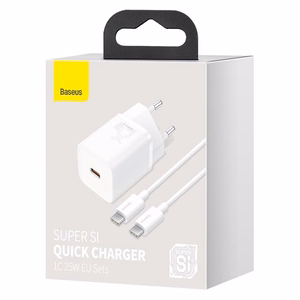 Charger Baseus Super Si 25W USB-C + USB-C to USB-C cable 1.0m white TZCCSUP-L02
