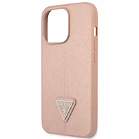 Guess GUHCP14XPSATLP iPhone 14 Pro Max 6.7" rožinis kietasis dėklas Saffiano Triangle Logo
