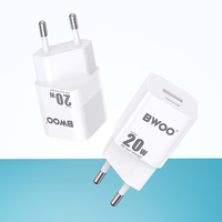 BWOO CDA156 PD sieninis įkroviklis 1x USB-C 1v USB 20W baltas