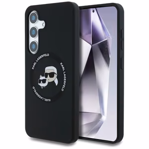 Karl Lagerfeld silikoninis dėklas telefonui Double Heads ir Circle MagSafe Samsung Galaxy S25 juodas