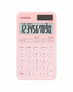 Casio SL-310YC-LP skaičiuotuvas, maitinamas baterijomis ir saulės energija, šviesiai rožinis