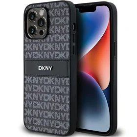 DKNY odinis mono juostelės ir metalinis logotipas dėklas iPhone 14 Pro - juodas