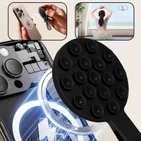 Silikoninis prisiurbiantis telefono laikiklis magnetinis su žiedu MSH9 juodas