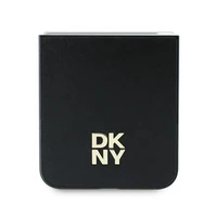 DKNY Dėklas telefonui Samsung Galaxy Z Flip6 odinis metalinis su Stack Logo - juodas
