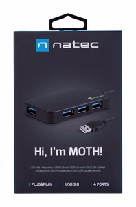 NATEC šakotuvas USB 3.0 Moth (4 prievadai, juodas)