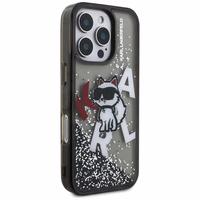 Karl Lagerfeld Liquid Glitter Choupette Logo deklas iPhone 16 Pro Max - juodas