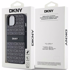 DKNY Odinis mono juosta ir metalinis logotipas dėklas telefonui iPhone 15/14/13 - juodas