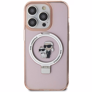 Karl Lagerfeld KLHMP15LHMRSKCP iPhone 15 Pro 6.1" rožinis/rožinis kietas dėklas su žiediniu stovu Karl&Choupette Magnetinis