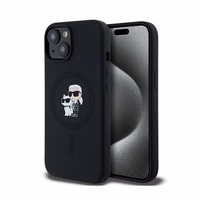 Karl Lagerfeld silikoninis Karl&Choupette magnetinis dėklas telefonui iPhone 15 Plus / 14 Plus - juodas