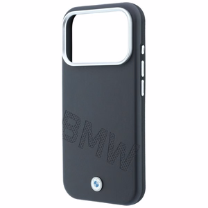 BMW dėklas, skirtas IPHONE 18 Pro Max/17 Pro Max suderinamas su „MagSafe“ (Sign Inclined Deboss Letters) (spalva: pilka)