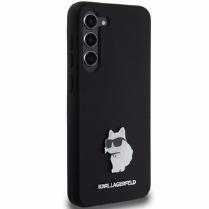 Karl Lagerfeld silikoninis Choupette metalinis ženkliukas dėklas telefonui Samsung Galaxy S24+ - juodas