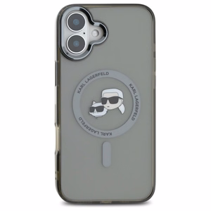 Karl Lagerfeld IML Metal Karl&Choupette Head magnetinis dėklas telefonui iPhone 16 Plus - juodas