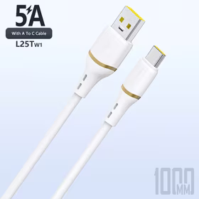 Dudao L25T USB-A - USB-C silikoninis kabelis 5A 1 m - baltas