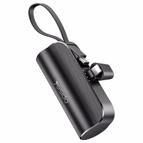 YESIDO POWERBANK YP68 5000 mAh 12W + USB-C LAIDAS, LIGHTNING CONNECTOR juodas
