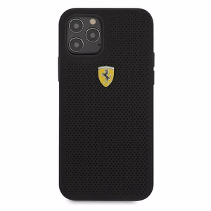 Ferrari FESPEHCP12LBK iPhone 12 Pro Max 6.7" juodas/juodas kietas dėklas On Track Perforated