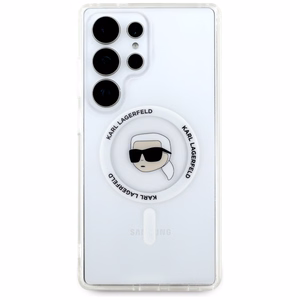 Dėklas Karl Lagerfeld Button Karl Head Printed Logo Magnetinis Samsung Galaxy S25 Ultra baltas