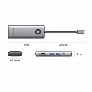 Orico PW11 8in1 USB-C Docking Station 2x USB-A 3.0 1x USB-C PD 100W 1x HDMI 4K 60Hz 1x microSD/SD 1x RJ45 Gigabit Ethernet 1x Audio 3.5mm - Gray