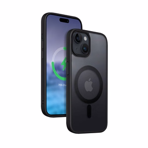 Crong Hybrid Frost MAG Cover dėklas, skirtas iPhone 15 Plus, suderinamas su MagSafe, juodas
