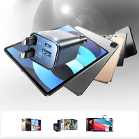 Joyroom JR-CCL05 30W 4 viename automobilinis įkroviklis su 2 įmontuotais ištraukiamais kabeliais - tamsiai pilkas