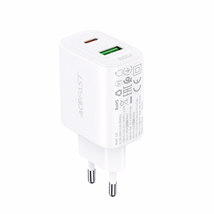 Acefast sieninis įkroviklis USB Type C / USB 20W, PPS, PD, QC 3.0, AFC, FCP baltas (A25 baltas)