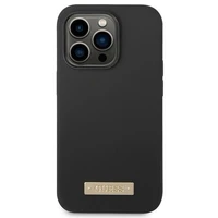Guess GUHMP14LSBPLK iPhone 14 Pro 6.1" juodas/juodas kietas dėklas Silikoninė logotipo plokštelė Magnetinis