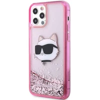 Karl Lagerfeld KLHCP12MLNCHCP iPhone 12/12 Pro 6.1" rožinis/rožinis kietas dėklas Blizgantis Choupette Galva