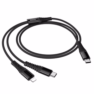 Kabelis 2in1 USB C į USB C+Lightnig Hoco 1 m X123 juodas