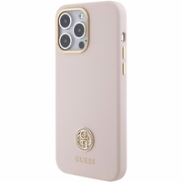 Guess Silikoninis Logo Strass 4G Dėklas telefonui iPhone 15 Pro Max - rožinis