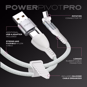 STATIK PowerPivot Pro nailoninis pynimo laidas, USB-C į USB-C, 3 m, baltas